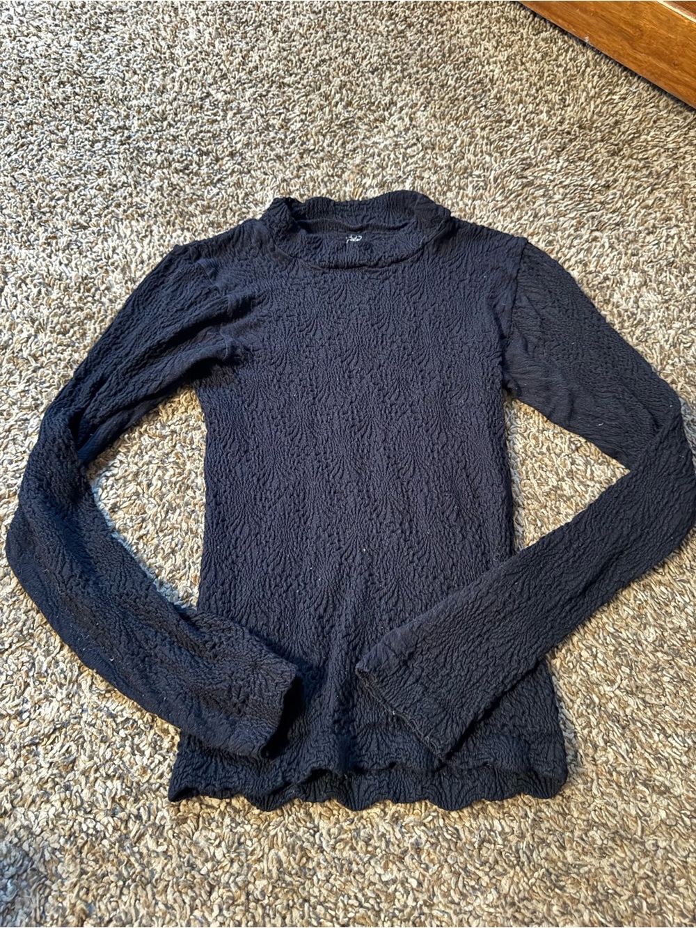 Aura Black Textured Long-Sleeve Top